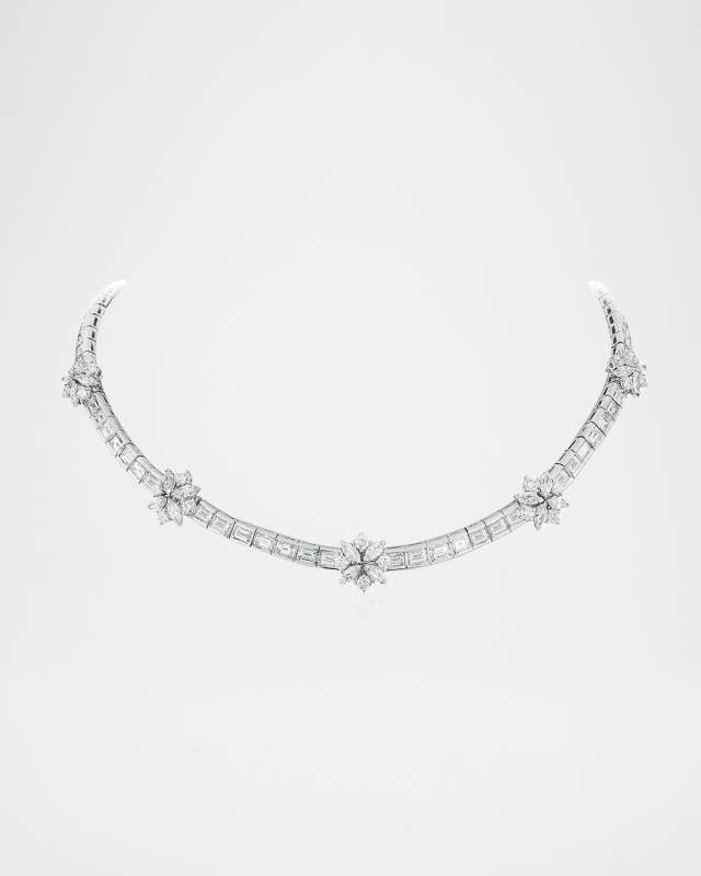 18K White Gold Flex Necklace with Mixed Cut Diamonds